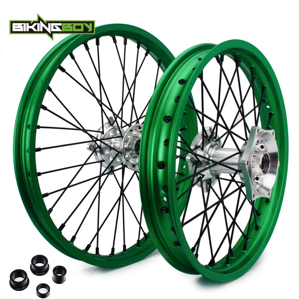 21 19 Silver Green BIKINGBOY 2" 19" 1" передние задние колеса обода ступицы+ прокладки для Kawasaki KX 250 450 F 2006- KX125 KX250 2006-2013 - Цвет: 21 19 Silver Green