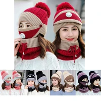 winter ladies knitted three piece windproof warm hat breathing valve dust mask scarf beanie thick breathable outdoor ski caps