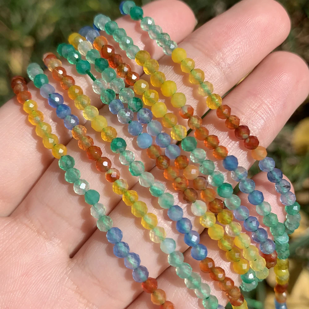 

Wholesale Small Faceted Natural Mixed Agates Gem Round Stone Beads For Bracelet Necklace Jewelry Making Accessories 3mm 15''