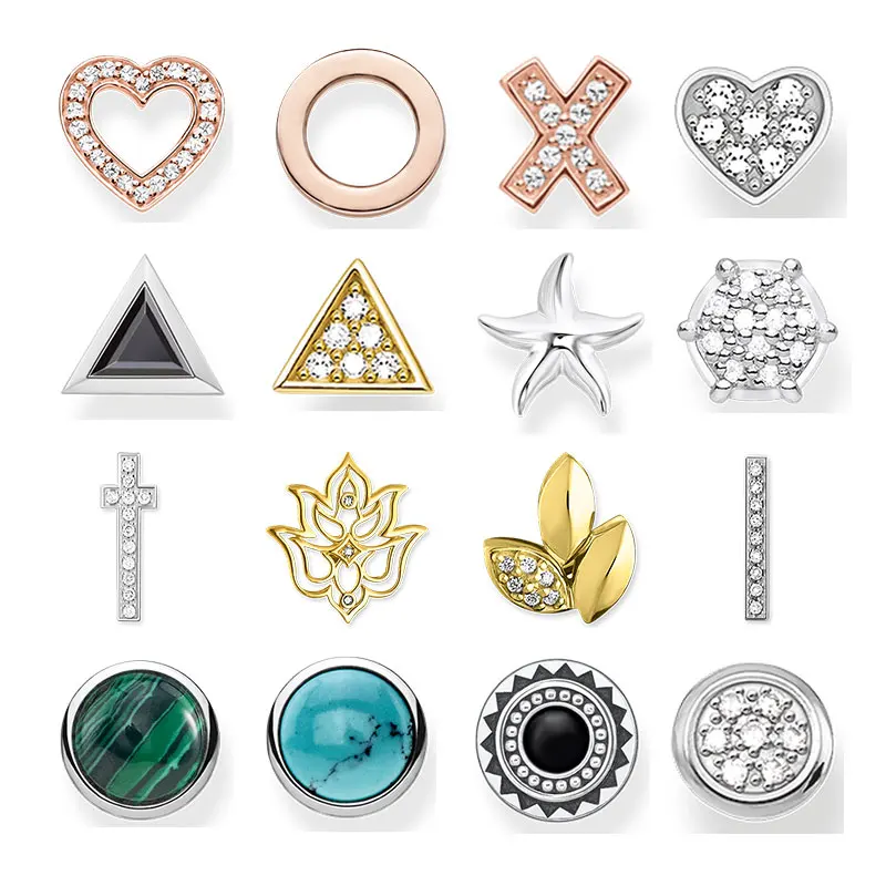 Серьги гвоздики с крестиком в форме сердца звезды клевера цветка лотоса круглые