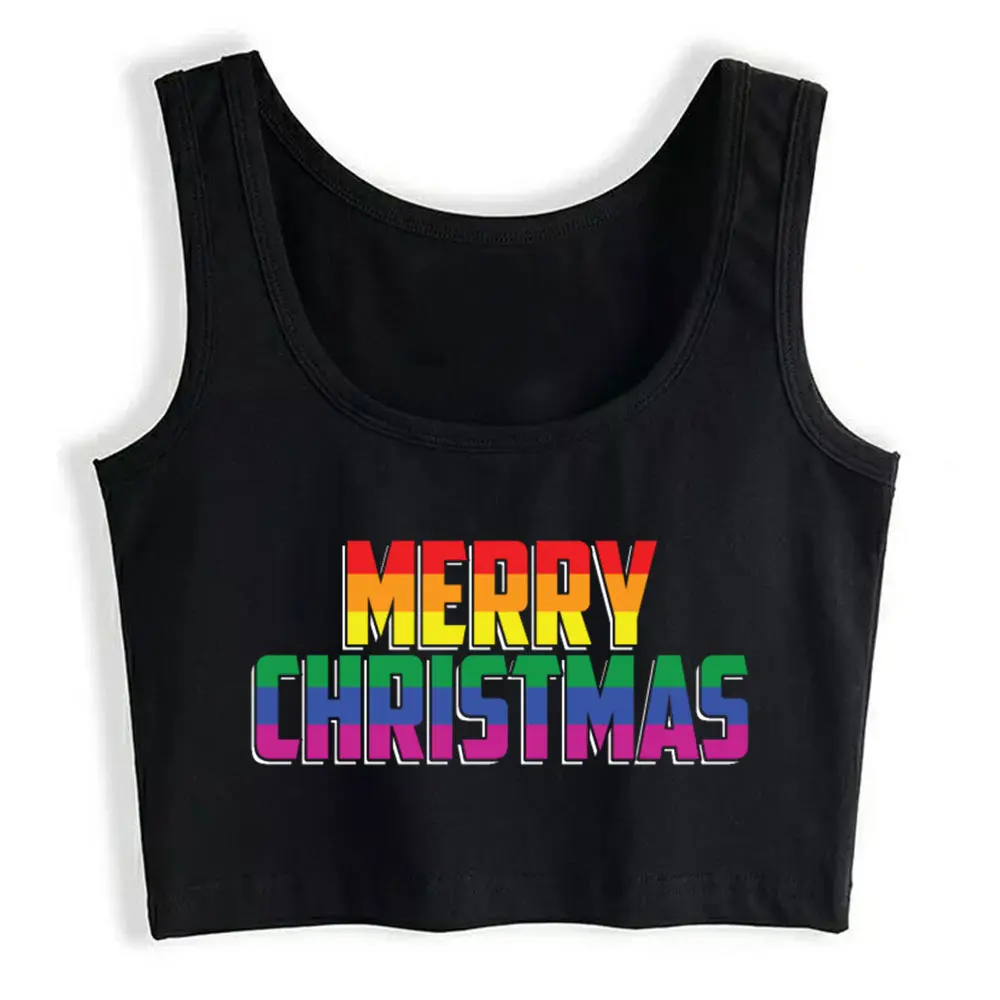 

Crop Top Merry Christmas Gay Rainbow Colors Lgbt Xmas Comic Harajuku Cotton Y2k Tops Womens Tops blusas mujer de moda verano