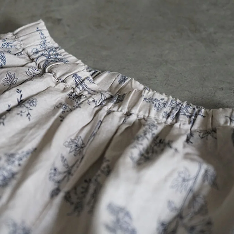 Johnature/летние широкие брюки в стиле ретро с цветочным принтом и эластичной