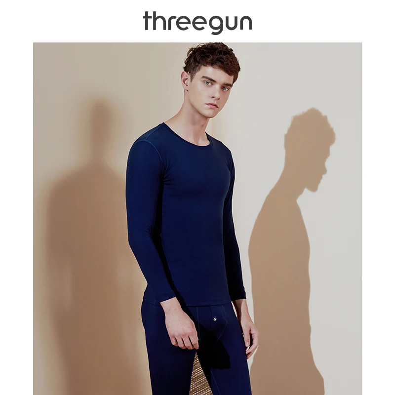 THREEGUN комплект термобелья для мужчин, высокое качество, Стеганный хлопок, легкий теплый зимний круглый вырез, базовый слой, кальсоны, набор
