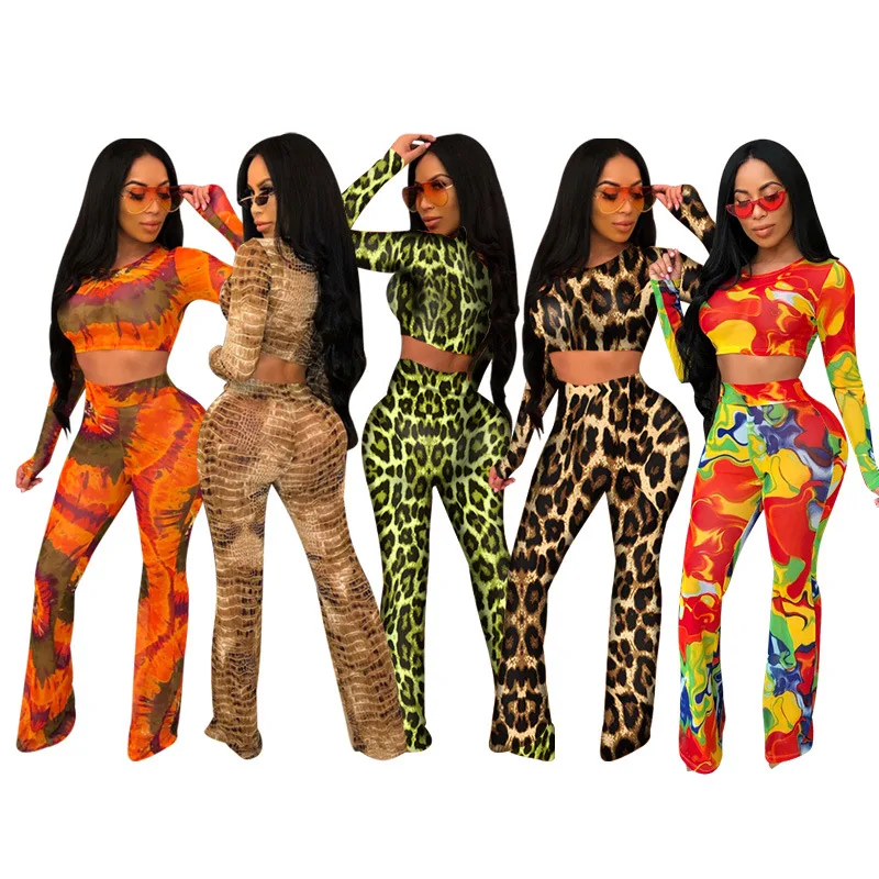 Женский комплект из двух предметов с леопардовым принтом повседневный