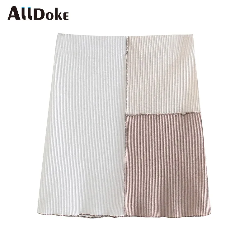 

Alldoke 2021 Summer Patchwork A-line Mini Skirts Women High Waist Vintage Skirts Ladies Casual Short Skirt Femme