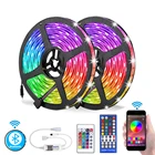 Светодиодная лента RGB, 5 м, 10 м, светодиодный светильник 5050 SMD, водонепроницаемая лента с Bluetooth и 24-клавишным управлением, 12 В постоянного тока, комплект адаптеров питания