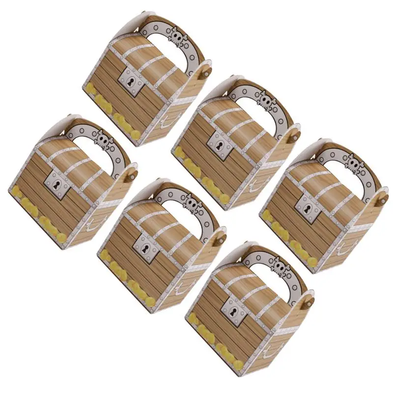 

24pcs/ 12pcs Portable Pirate Treasure Chest Box Vintage Wooden Pattern Paper Gift Box Gift Candy Packing Box Party Favors