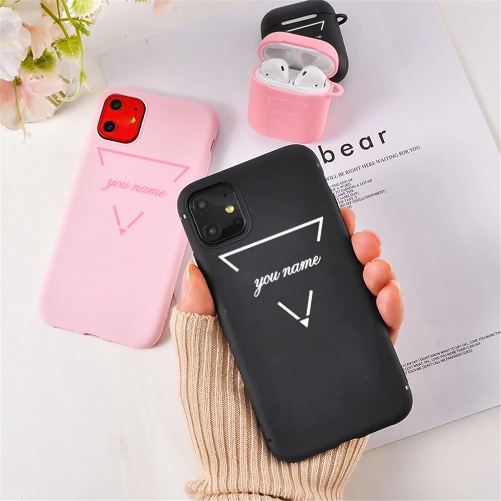 DIY/чехол с именем под заказ логотипом для iPhone 11 Pro Max X Xr Xs чехол Airpods 1/2 чехлы Мягкий