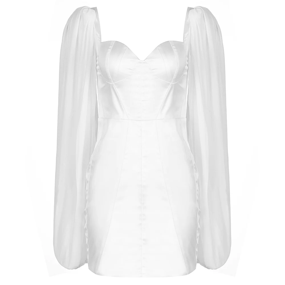 Женское платье с пышными рукавами белое для вечевечерние 2020 | Женская одежда