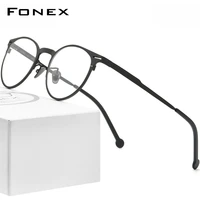 fonex pure titanium glasses men retro round prescription eyeglasses frame optical frame myopia eyewear eye glass for women 8510