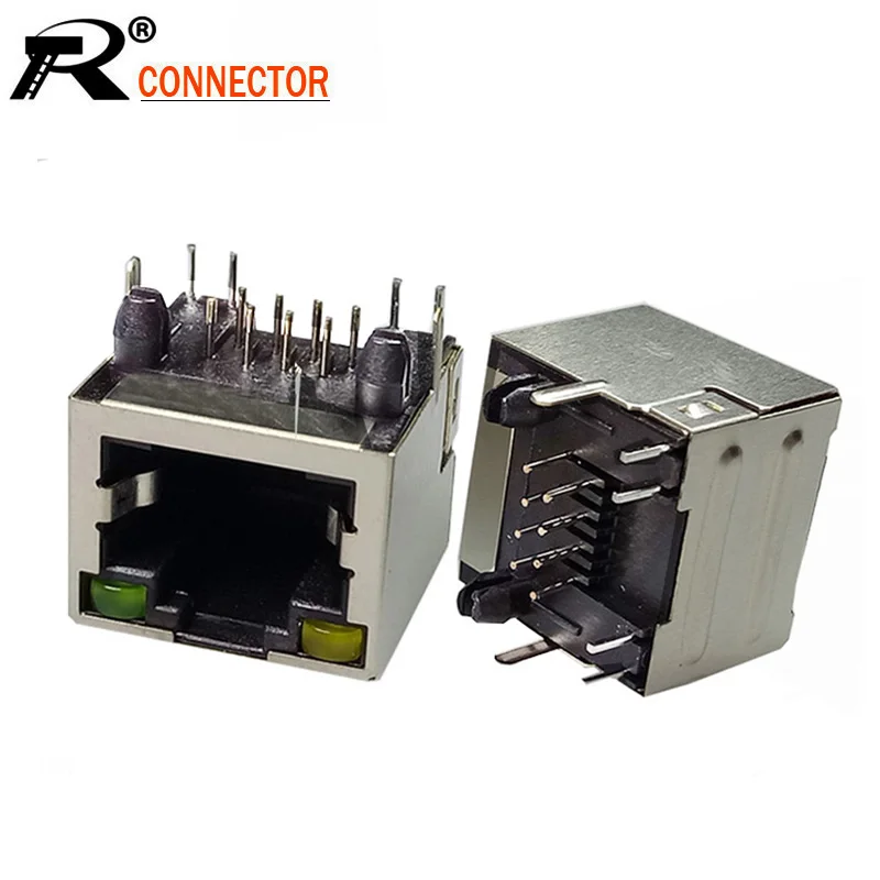 10 шт./лот 8P8C RJ45 коннектор для монтажа на панели с желтым зеленым светодиодом