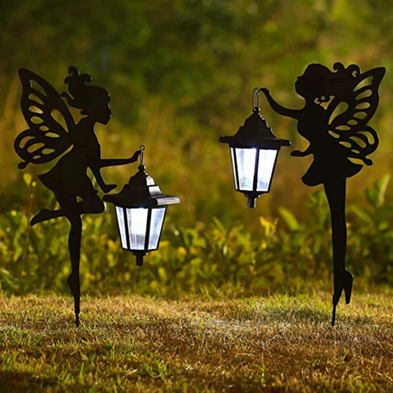 

Metal Fairy Silhouette Figure Sculpture Ornaments Home Outdoor Garden Statue Solar Figurines for Yard Lawn Patio Decorations