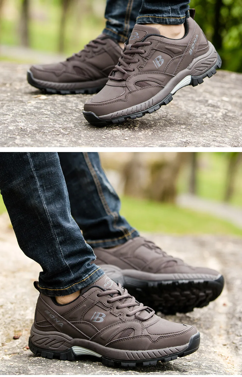 BONA Man Hiking Shoes Men Suede Breathable Lace Up Men Athletic Shoes Outdoor Jogging Sneakers Comfortable Soft Outdoor Sneakers