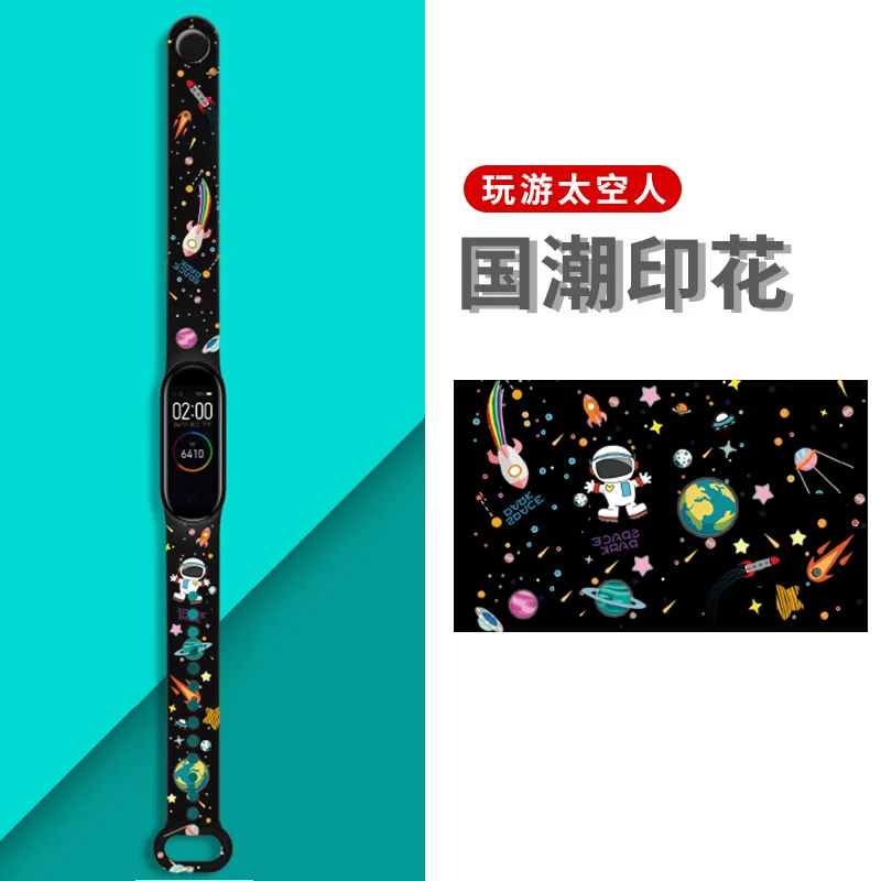 

For Mi Band 6 5 4 3 Strap Printing Cute Cartoon Silicone Xiaomiband Replacement Watchband Bracelet Smart Sports Fitness Wrist