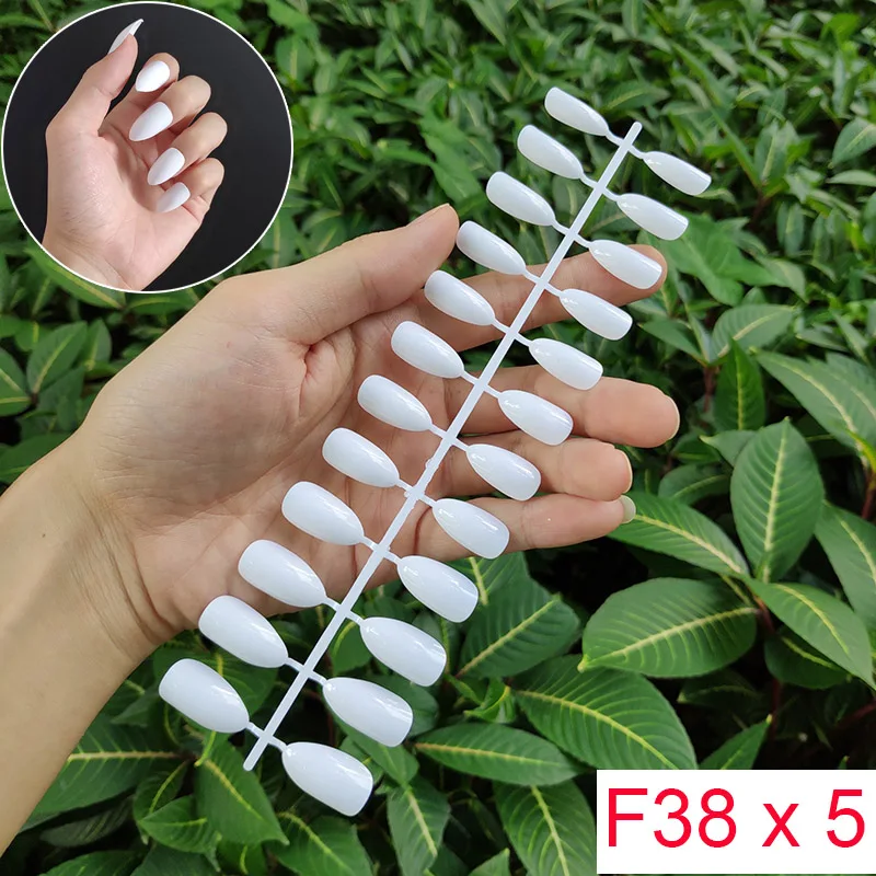 F38 X 5PCs 18 смешанных цветов короткие круглые кончики для Ногтей Полное покрытие накладные кончики для Ногтей пресс на поддельные ногти яркие цвета - Цвет: F38 X 5PCs