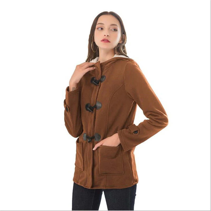 

Women Basic Jackets 2020 Camel Coat Spring Autumn Women's Overcoat Zipper Horn Button Outwear Jacket Female Hooded Coat S-5XL