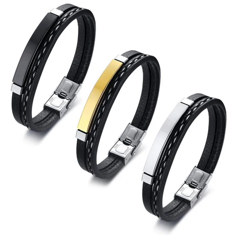 Персонализированный классический браслет из натуральной кожи для мужчин и