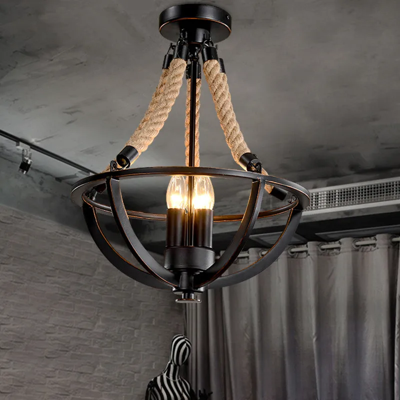 Винтажная люстра в стиле ретро Лофт кованая железная черного цвета для ресторана