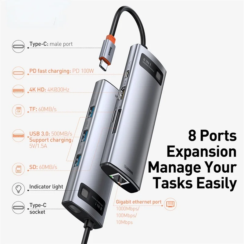 

USB-концентратор с портами USB Type-C на Multi USB 3,0, 4K, HD, PD, 100 Вт, USB-концентратор, адаптер для MacBook Pro, iPad, ноутбука, USB-разветвитель, концентратор USB 3,1 C