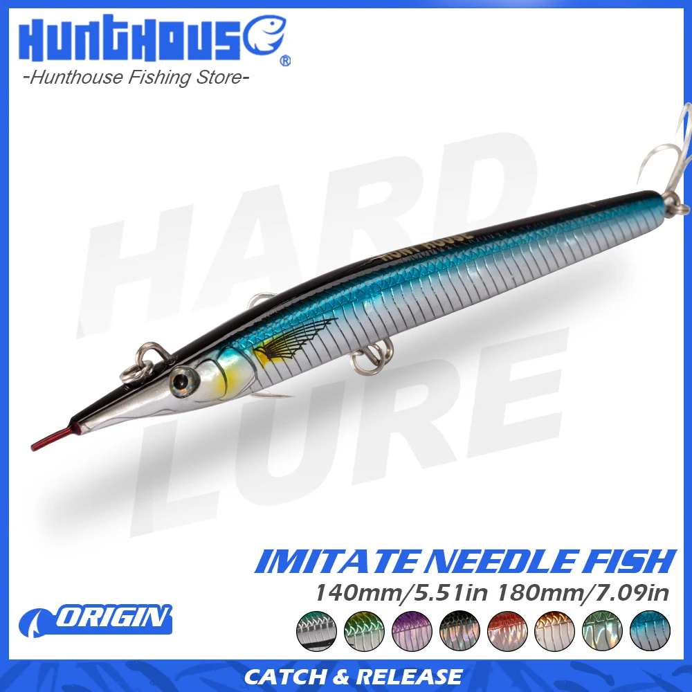 

Hunthouse leurre stickbait needle pencil sea fishing lure hard bait sea bass 140mm/180mm sinking skipping garfish sphyraena