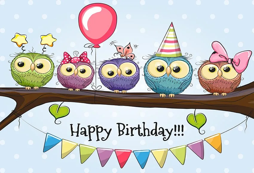 

7x5FT Happy Birthday Animal Crossing Party Flags Balloons Hats Owl Custom Photo Studio Backdrops Backgrounds Vinyl 220cm X 150cm