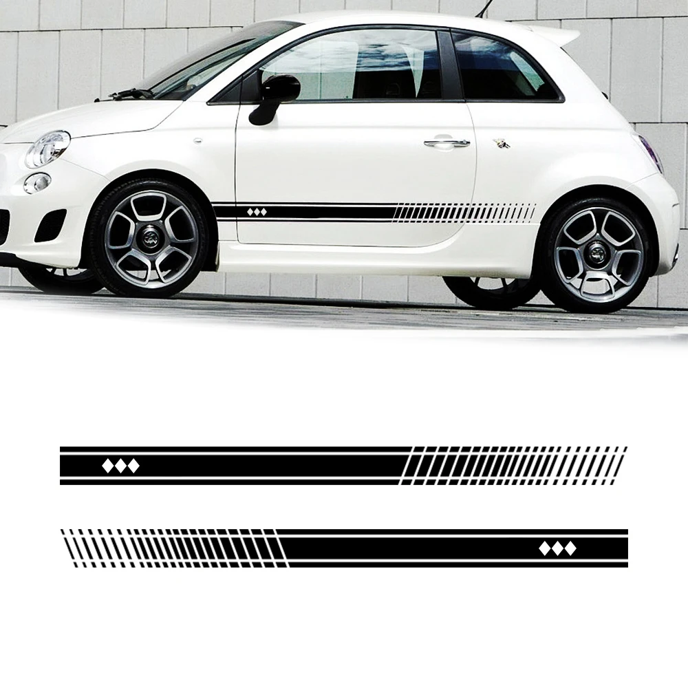 Для Abarth боковые полоски наклейки на юбку обертывания наклейки на тело s графика для FIAT 500 виниловые наклейки для автомобиля 1 пара 2 стороны