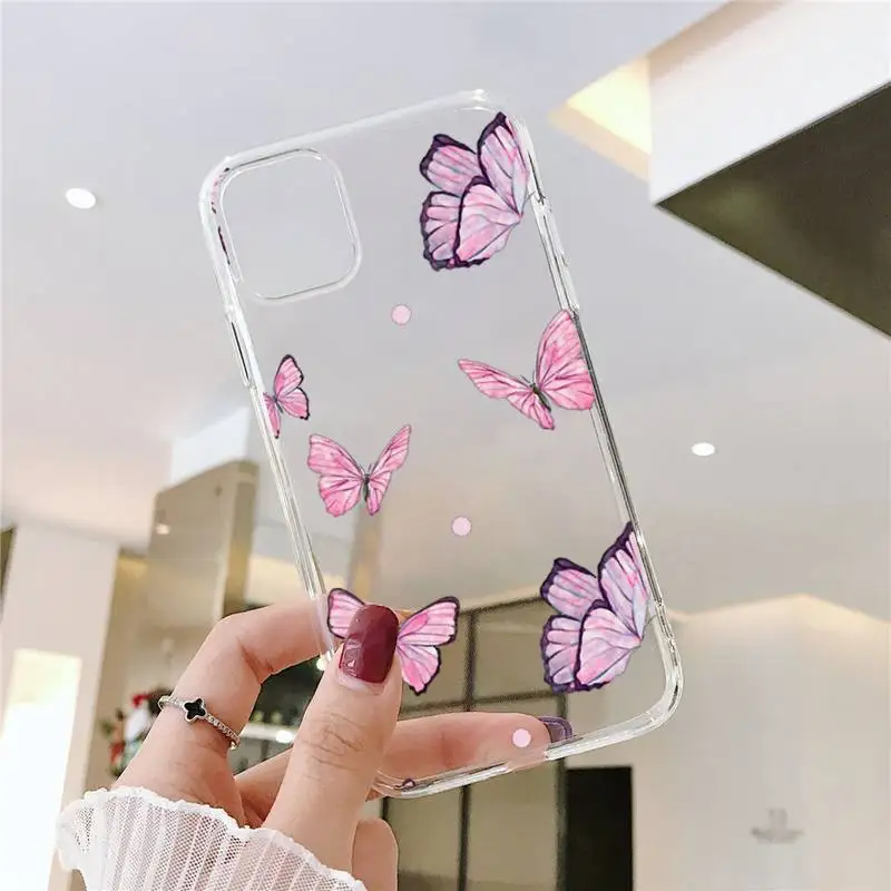 

cute sexy butterfly pink blue Phone Case For iphone 12 11 8 7 6s 6 5 5s 5c se plus mini x xs xr pro max Transparent soft