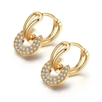 new fashion wedding hoop earrings shiny micro crystal paved round pendants elegant geometric piercing earring stud jewelry