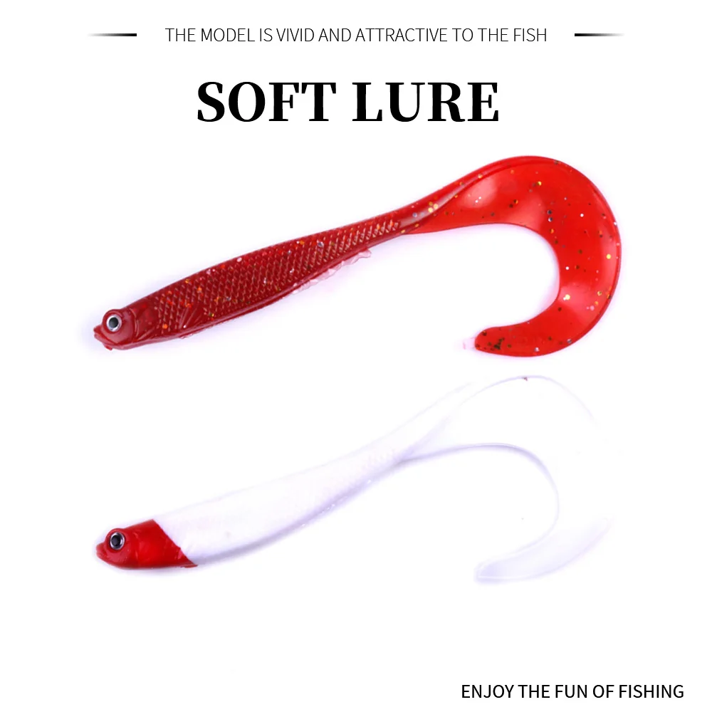 

5pcs/lot 3D Eyes Long tail Luminous soft fishing lure Abdomen open hook Soft bait 11.5cm 9g Jig Head Soft Lure Fly Fishing Bait