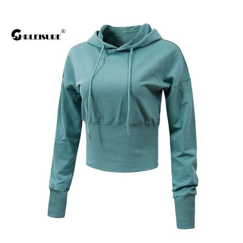 CHRLEISURE Фитнес Спорт Йога Топы Талия Формирование с капюшоном длинным рукавом
