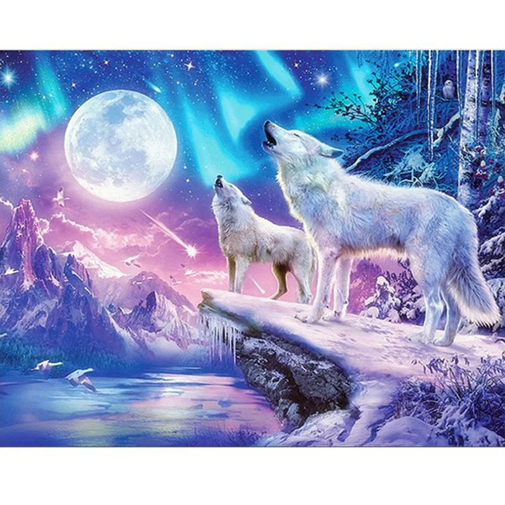

5D DIY Diamond Painting Animal Embroidery Cross Stitch Kit Moon Sky Wolves of Rhinestones Handmade Mosaic Home Decor Gift