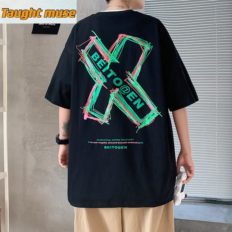 

Trendy Short-Sleeved T-shirt Men's Ins European and American New Fashion Brand National Fashion Couple Summer