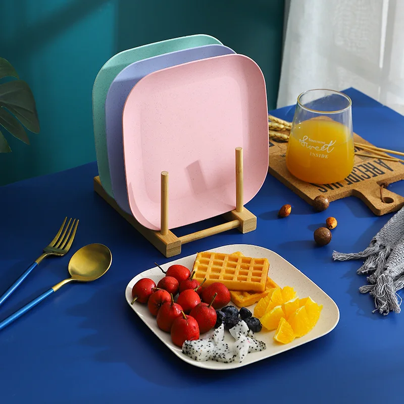 

4pcs Thicken Larger Capacity Wheat Straw Plate Household Creative Lovely Dish Plastic Fruit Plate Nordic Wind Fall Proof