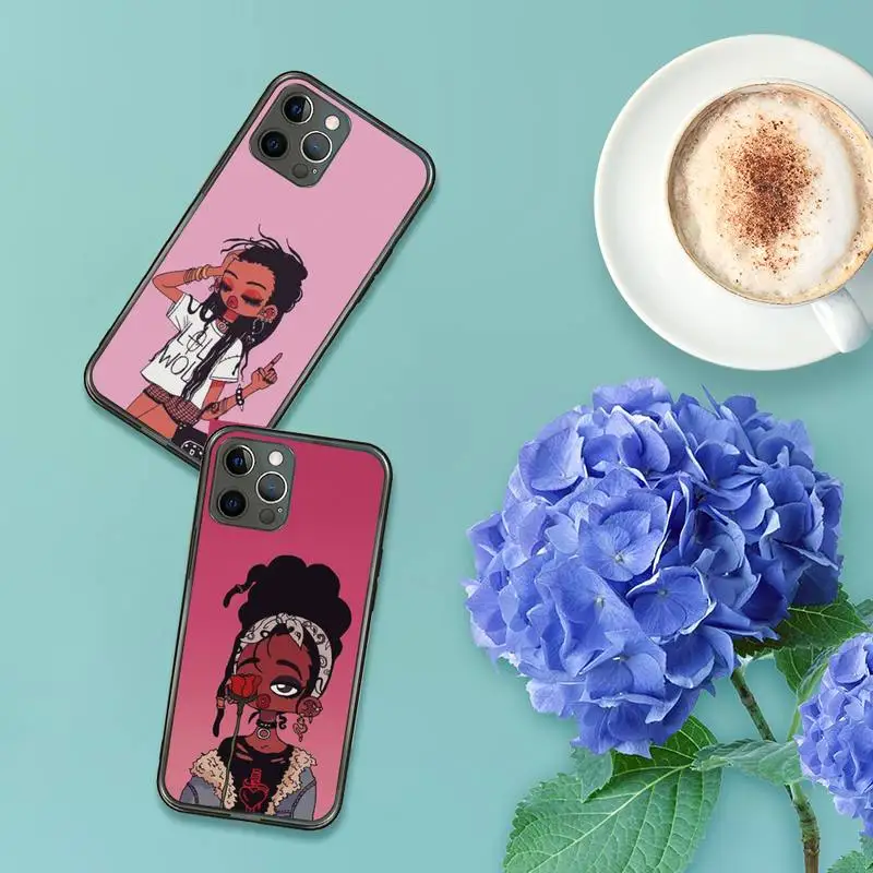 

Fashion Girl Phone Case For iPhone 7 8 11 12 X XS XR MINI Pro Max Plus Retro Black Grey clear transparent