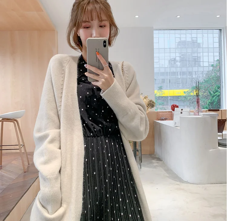 

2020 Winter Poncho Sleeve Knitted V-Neck Open Stitch Women Long Sweater Coat Cardigans Jumper Cape Casaco Feminino