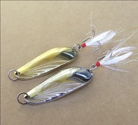 10pcs fishing fish spoon lure treble feather hook spinner baits slivery golden color 5g