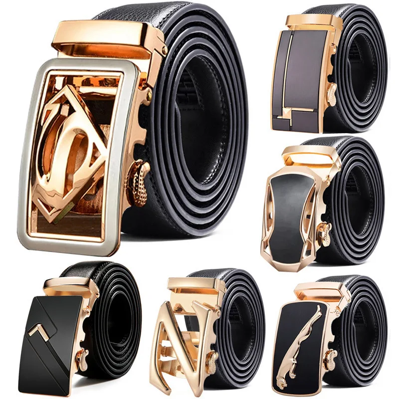

Black Color 3.5cm Width Cow Leather Strap Men`s Belt Automatic Buckle Adjustable High Quality Luxury Brand Belts for Men