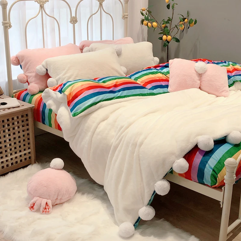 Зимний мультфильм Радуга набор для печати бархатные постельные принадлежности