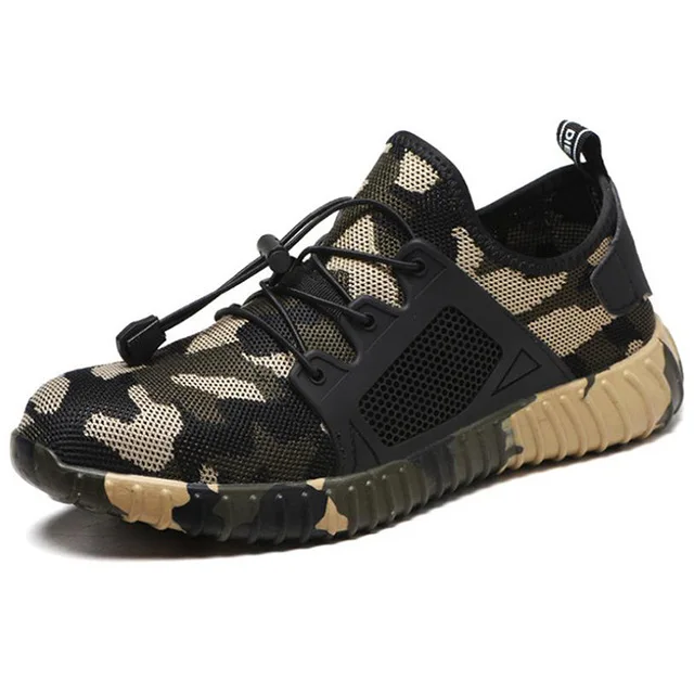 camouflage green Новая мужская Рабочая обувь с песней и картами; уличная дышащая обувь в стиле милитари со стальным носком; устойчивые к прокалыванию рабочие защитные ботинки; кроссовки - Цвет: camouflage green