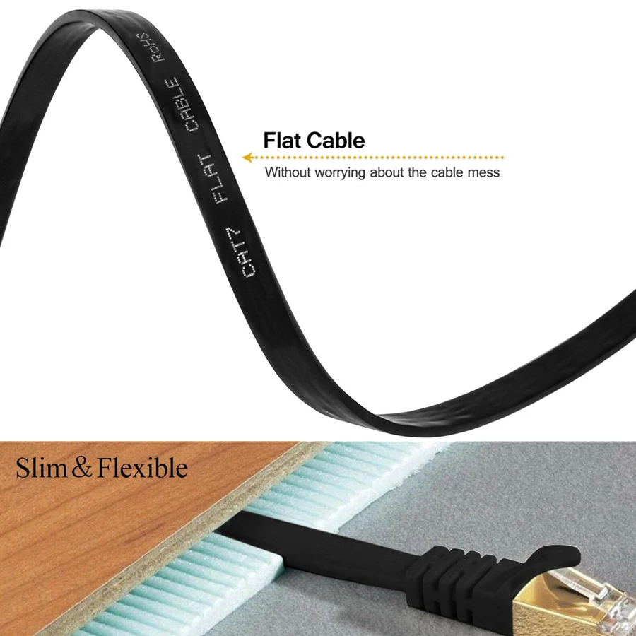 Сетевой Кабель Cat 7 с защитой Ethernet RJ45 плоский патч-кабель Cat7 для