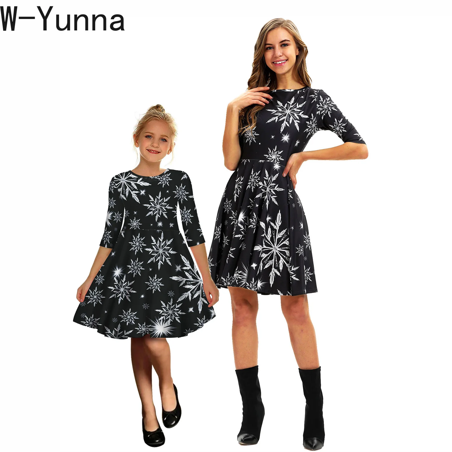 W Yunna/Рождественская одежда для всей семьи с 3d принтом одинаковые вечерние платья