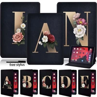 tablet case for ipad 10 2 inch 9th generation 2021 golden flower letter pattern pu leather folding stand cover for ipad 9 2021