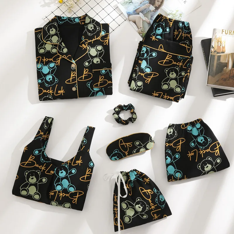 Комплект пижамный Женский трикотажный из 7 предметов элегантная хлопковая