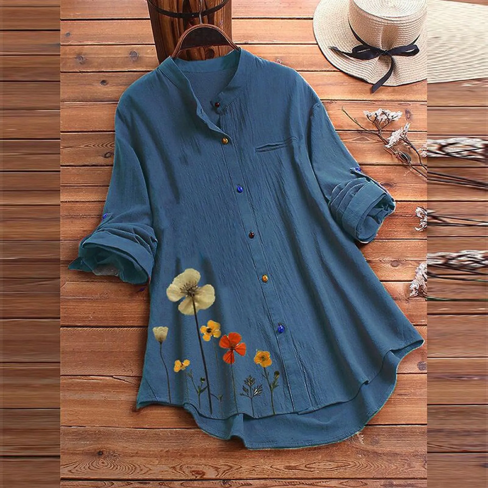 

Women BlouseButtons Three Quarter Sleeve Travel Casual Tops