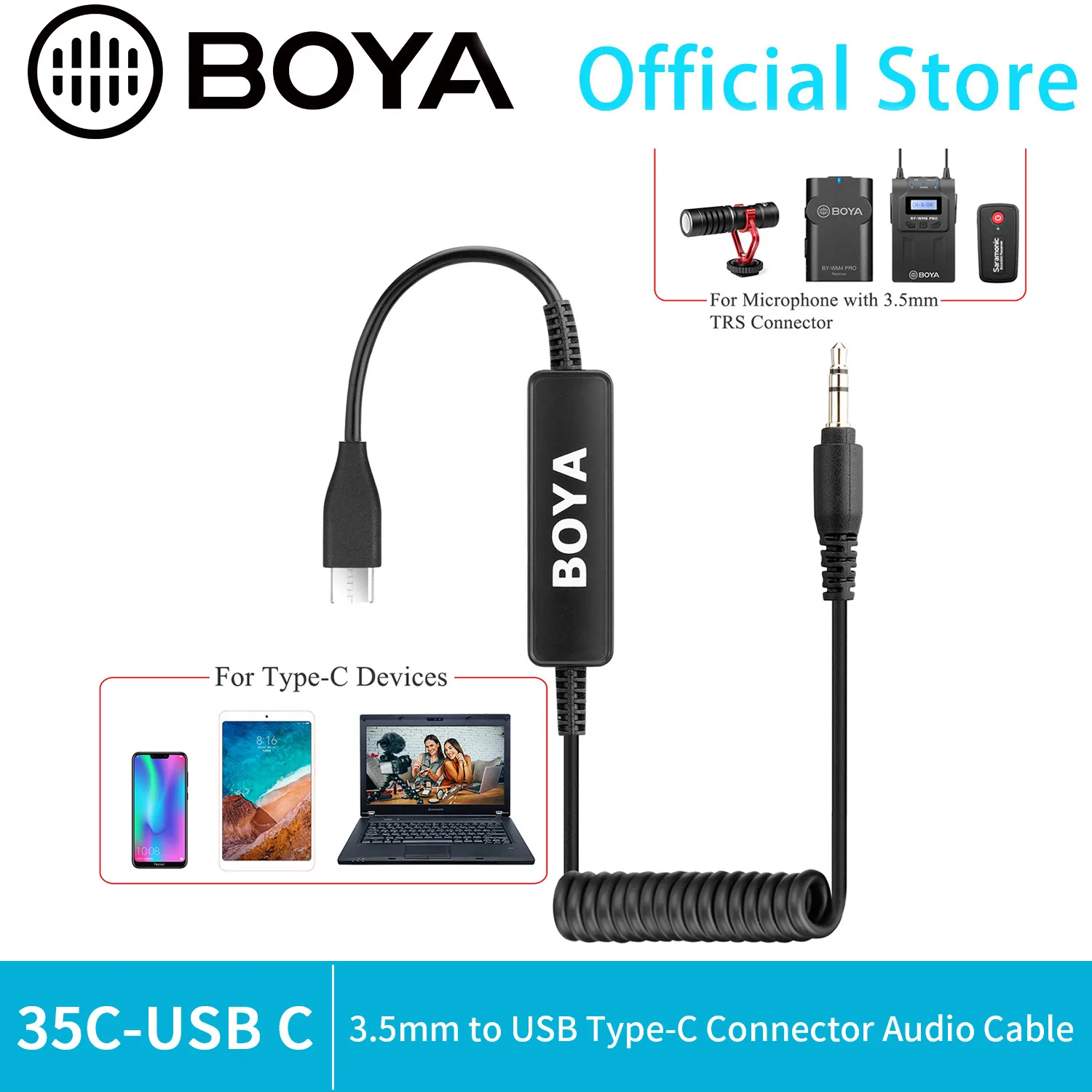 BOYA 35C-L/USB C адаптер для микрофона 3 5 мм TRS к разъему Lightning аудиокабель телефона