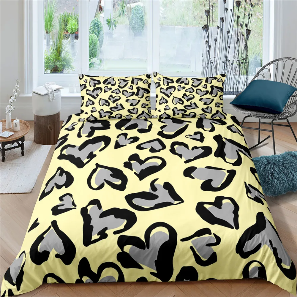 

Duvet Cover King Queen Size Comforter Sets Leopard Love Printing Bedding Set Bedclothes With Pillowcase Luxury Home Textiles