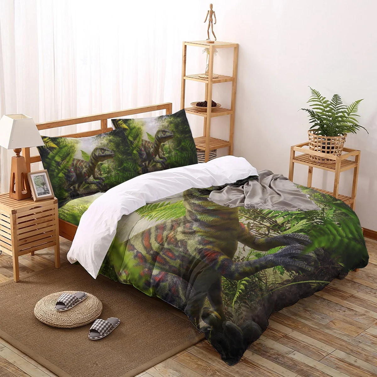 

Green Jungle Dinosaur Printed Bedding Set Queen King Size Soft Fashion Duvet Cover Bed Sheet Set Sheet Pillowcase