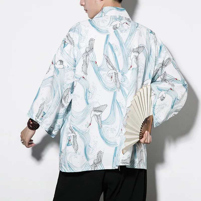 Color2 6 цветов традиционное японское кимоно пальто для мужчин хлопок Haori Yukata человек модный принт летний солнцезащитный крем рубашка кардиган - Цвет: Color2