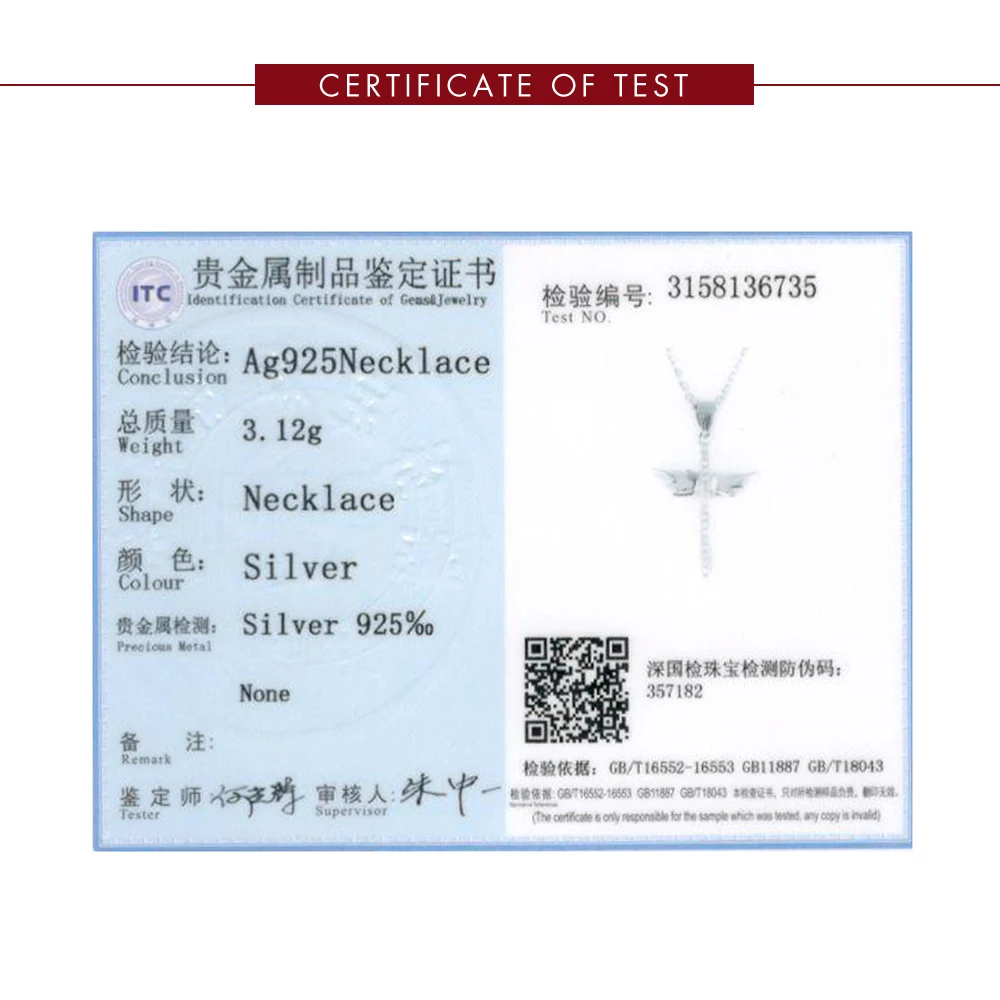 

LEKANI 925 Sterling Silver Cute Angel Wing Cross Pendant Necklaces Women Clear 5A Cubic Zirconia Necklace Romantic Jewelry