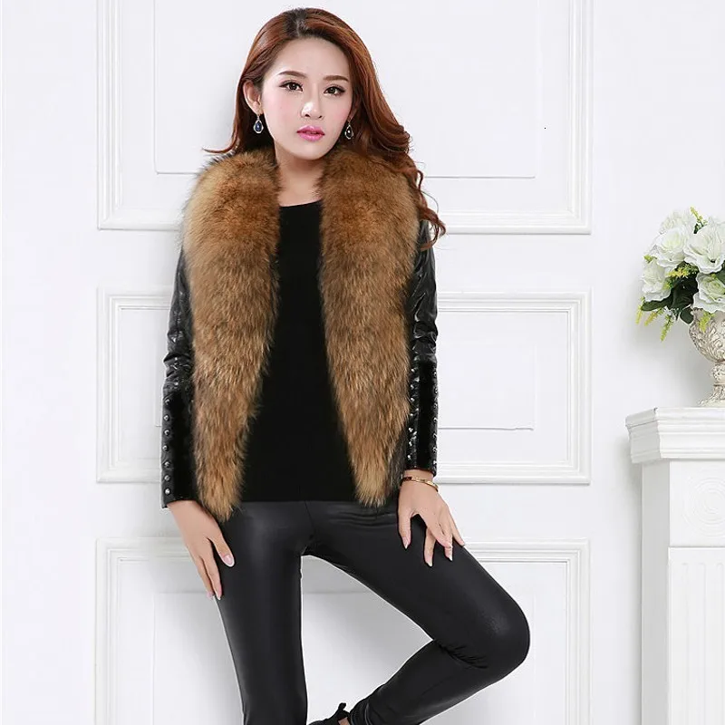 Женский жилет из искусственного меха осень зима большой меховой воротник